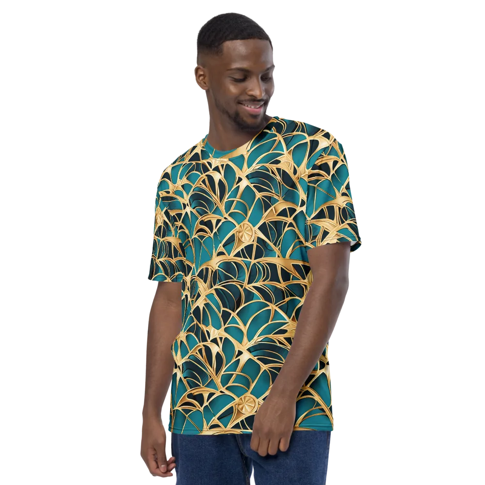 Teal Filigree on Men's Crew Neck T-Shirt — Left