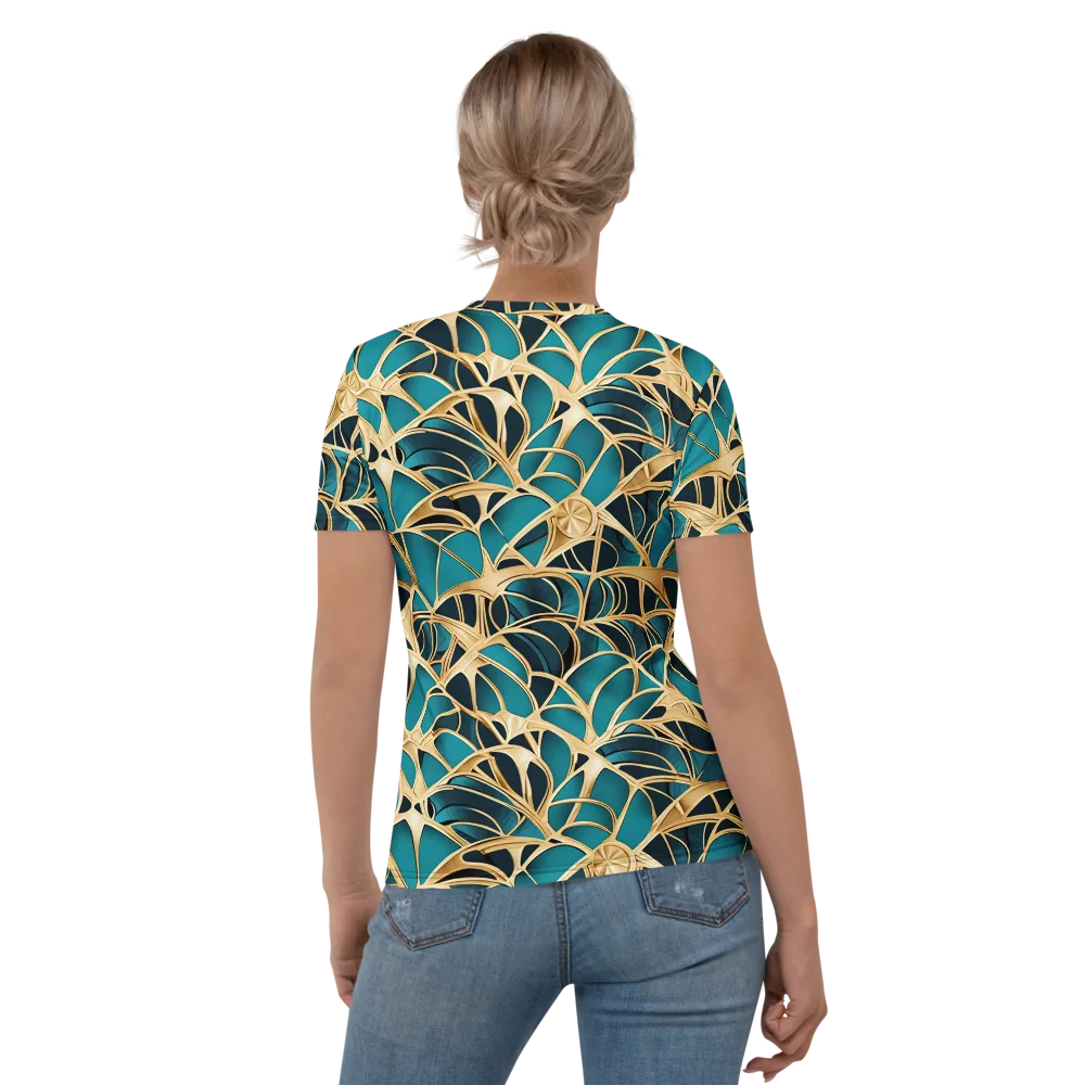 Teal Filigree on Women's Crew Neck T-Shirt — Back