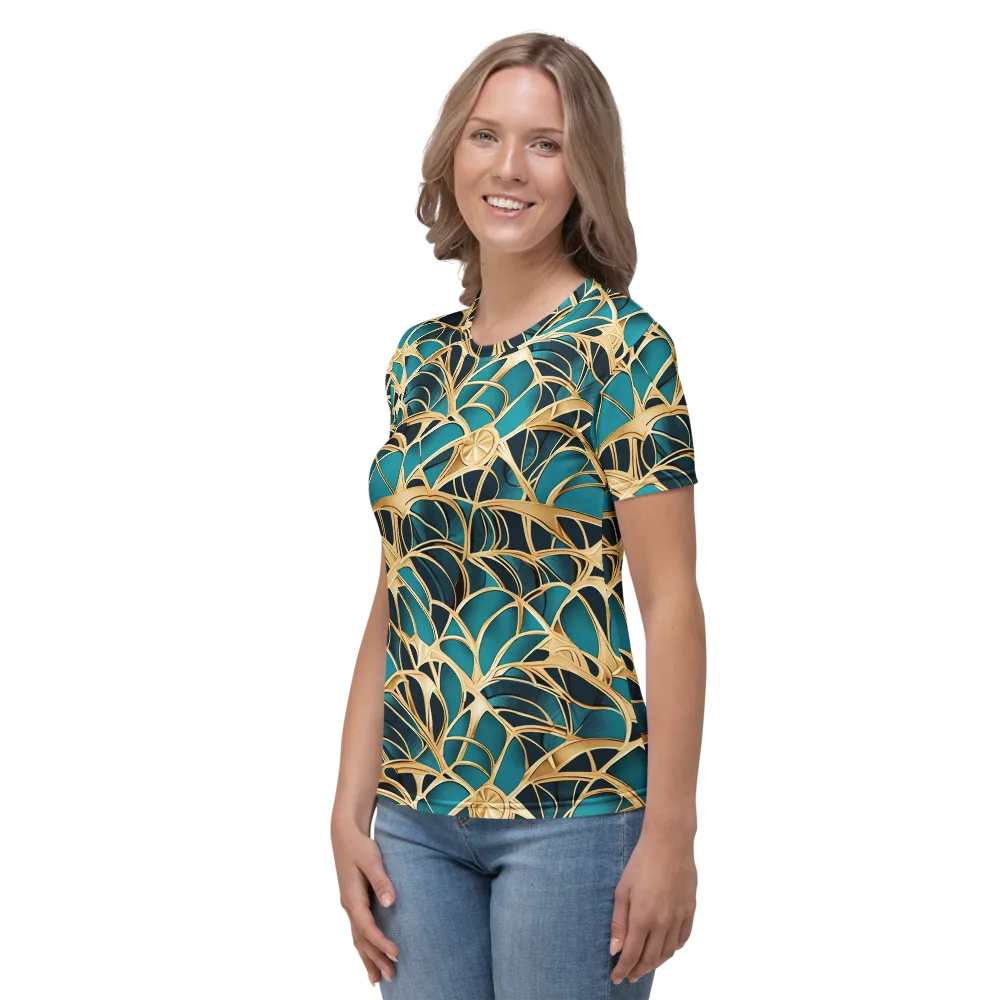 Teal Filigree on Women's Crew Neck T-Shirt — Left