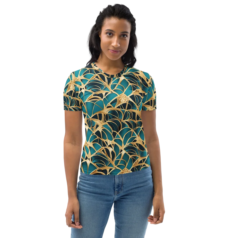 Teal Filigree on Women's Crew Neck T-Shirt — Front