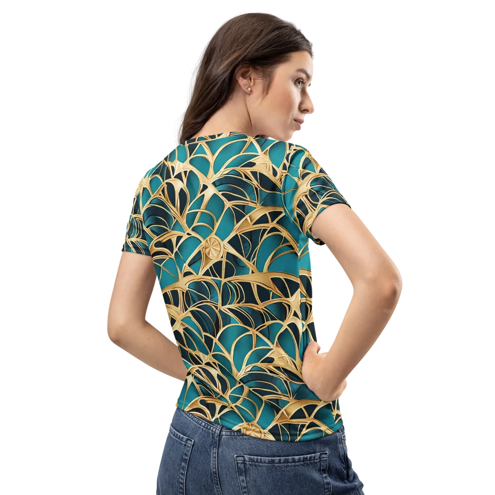 Teal Filigree on Women's Crew Neck T-Shirt — Back