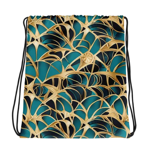 Teal Filigree on a Drawstring Bag