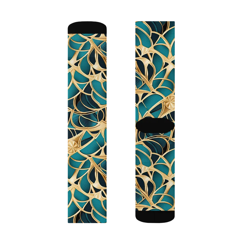 Teal Filigree on Socks — Left Sock