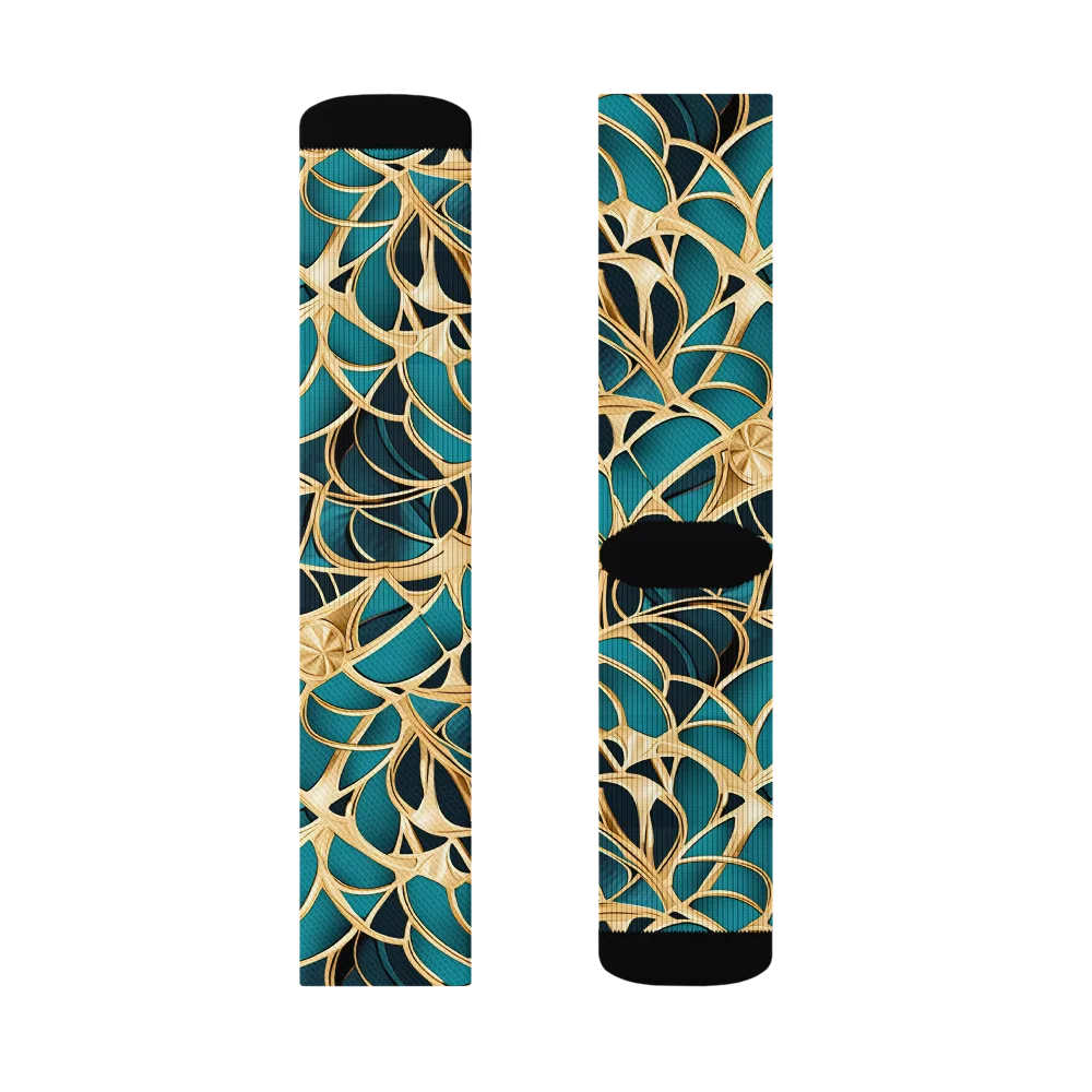 Teal Filigree on Socks — Right Sock