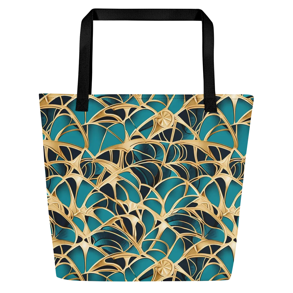 Teal Filigree on Large Tote Bag W/ Pocket — Front