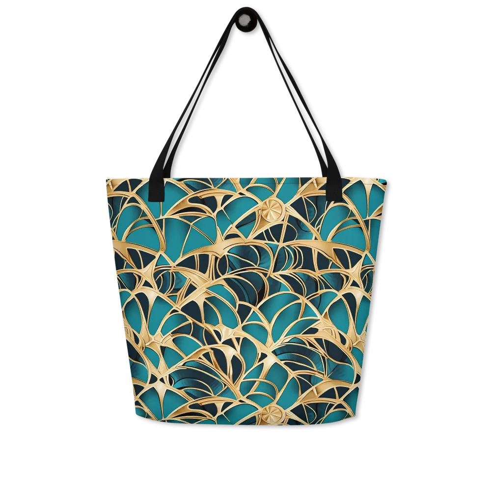 Teal Filigree on Large Tote Bag W/ Pocket — Front