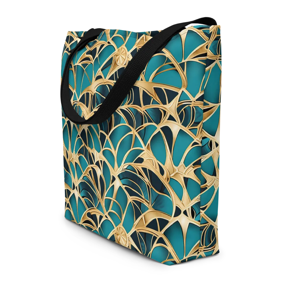 Teal Filigree on Large Tote Bag W/ Pocket — Front