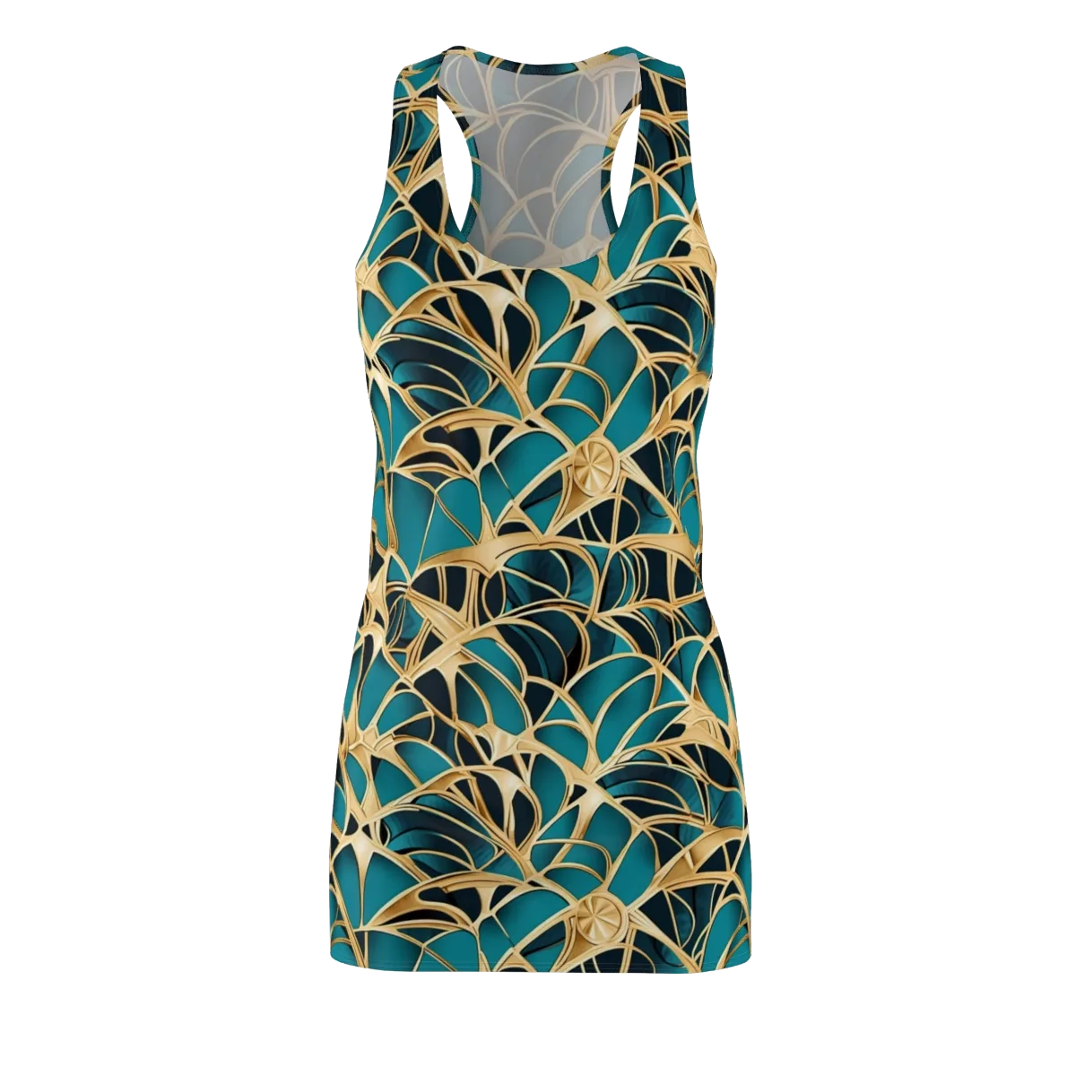 Teal Filigree on Racerback Dress — Front