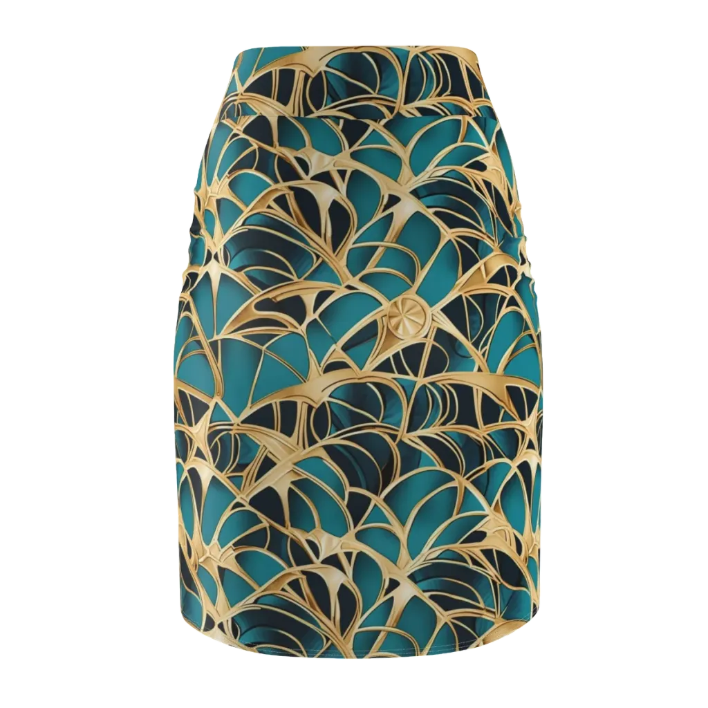 Teal Filigree on Pencil Skirt — Back