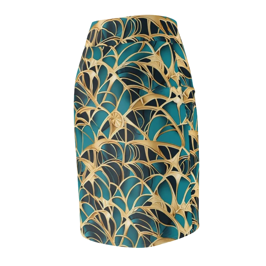 Teal Filigree on Pencil Skirt — Back Side