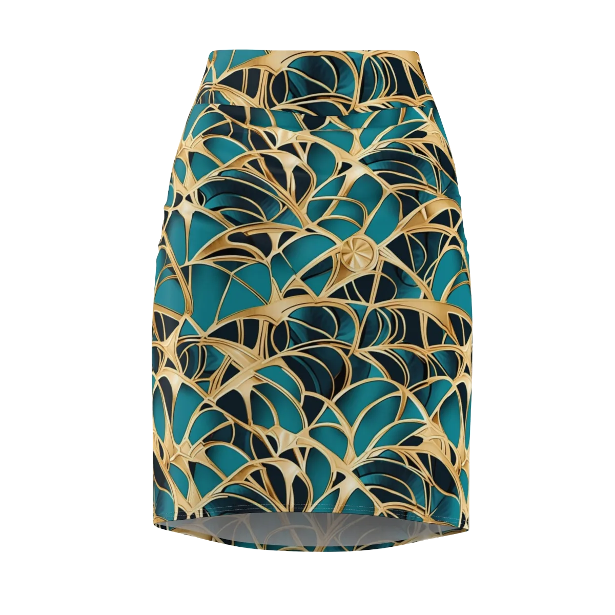 Teal Filigree on Pencil Skirt — Front