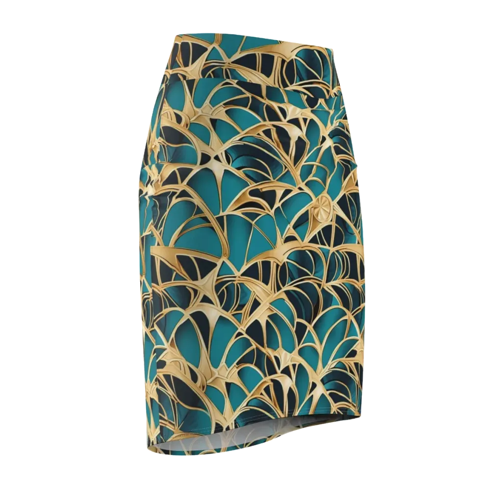 Teal Filigree on Pencil Skirt — Front Side