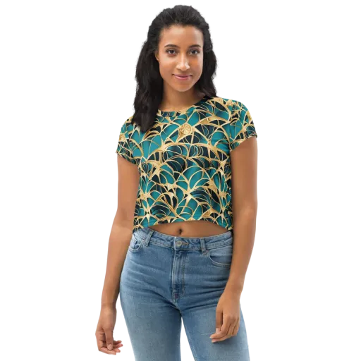 Teal Filigree on a Crop Tee