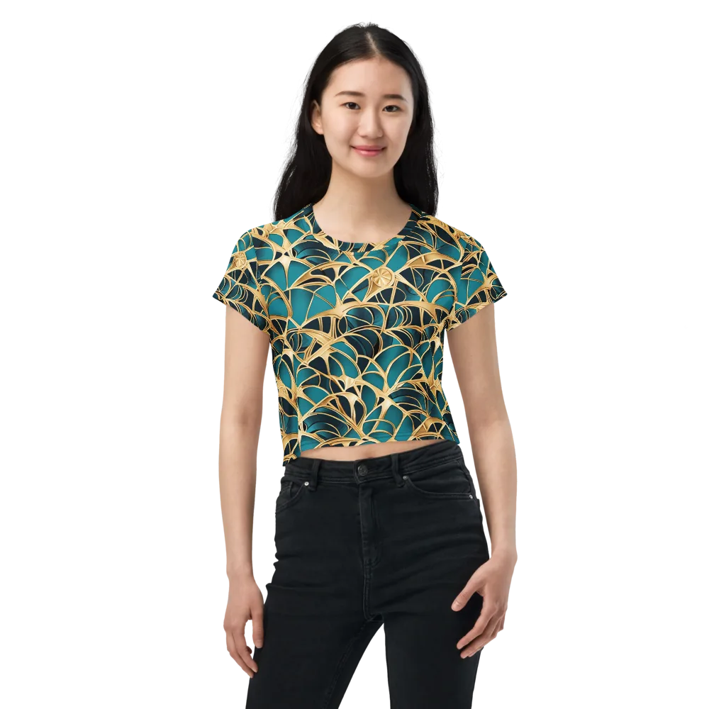 Teal Filigree on Crop Tee — Front