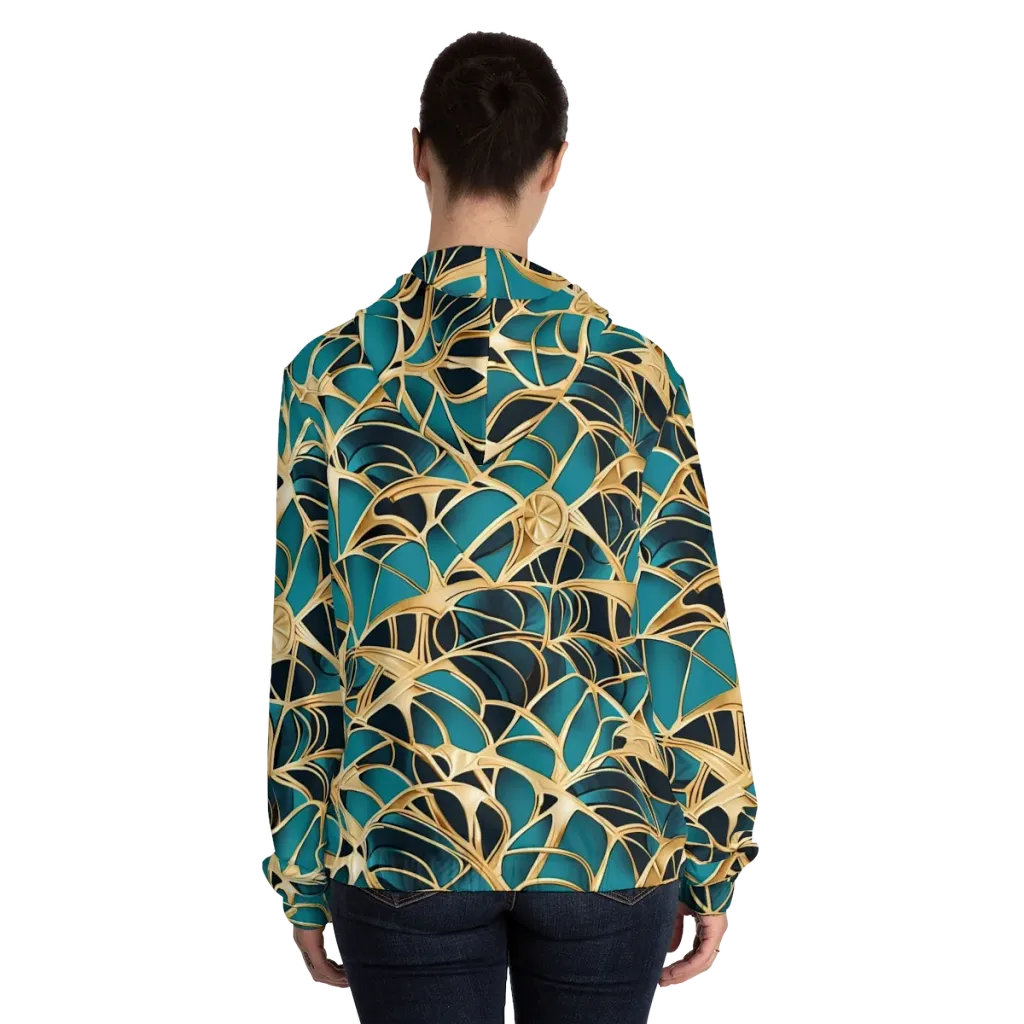 Teal Filigree on Women's Full-Zip Hoodie — Back On Person