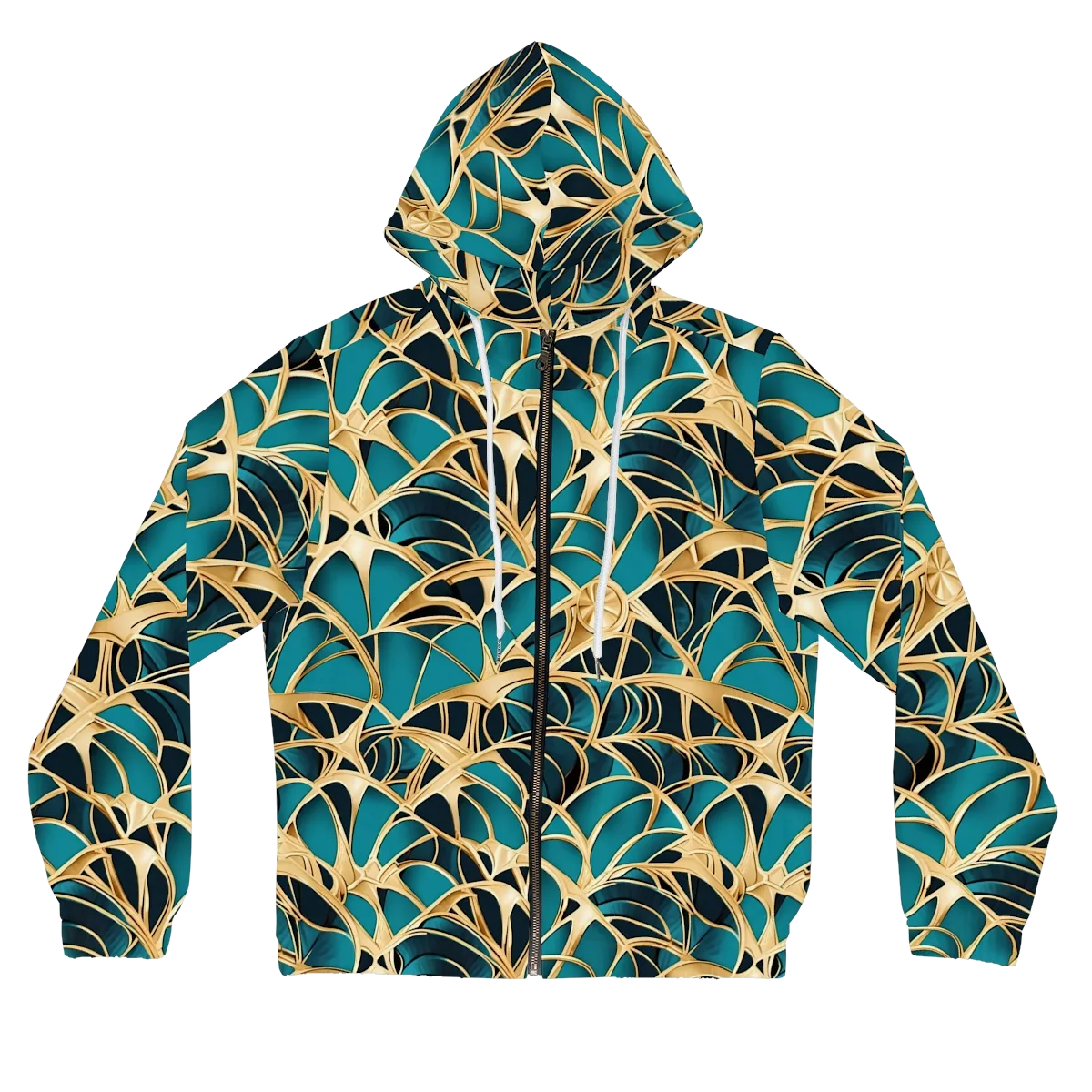 Teal Filigree on Women's Full-Zip Hoodie — Front