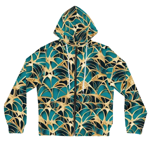 Teal Filigree on a Women's Full-Zip Hoodie
