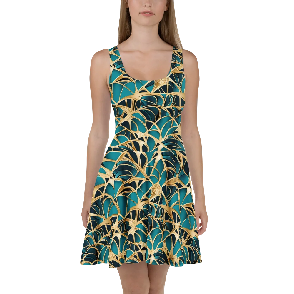 Teal Filigree on Skater Dress — Front