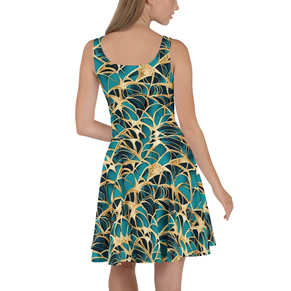 Teal Filigree on Skater Dress — Back