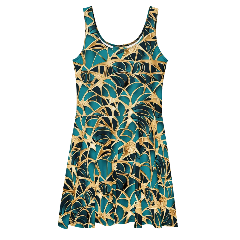 Teal Filigree on Skater Dress — Front