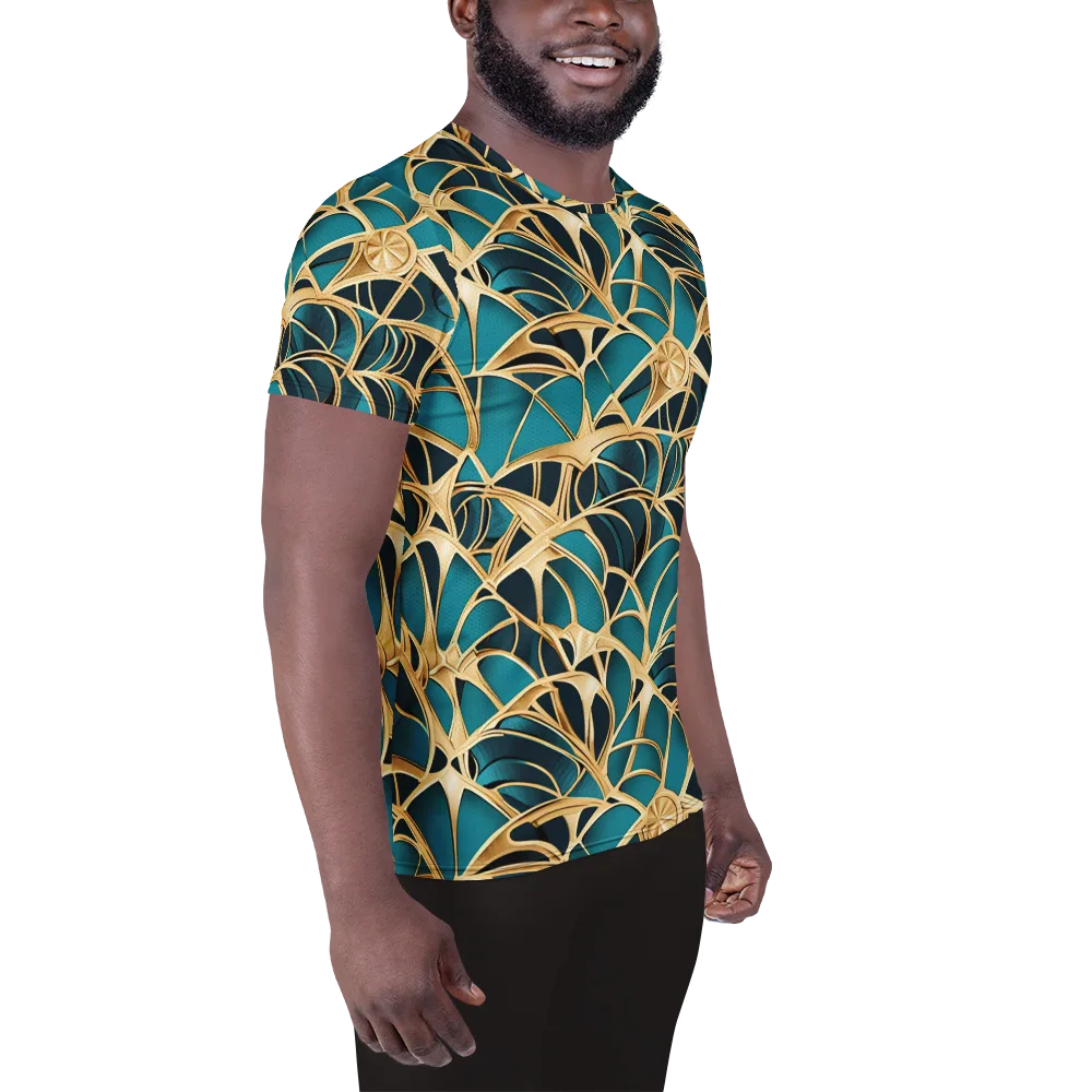 Teal Filigree on Men's Athletic T-Shirt — Right