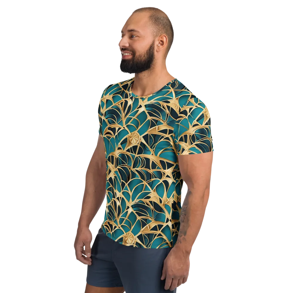 Teal Filigree on Men's Athletic T-Shirt — Left