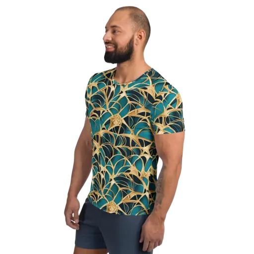 Teal Filigree on a Men's Athletic T-Shirt