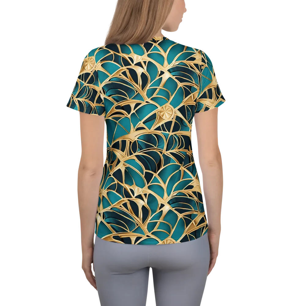 Teal Filigree on Women's Athletic T-Shirt — Back