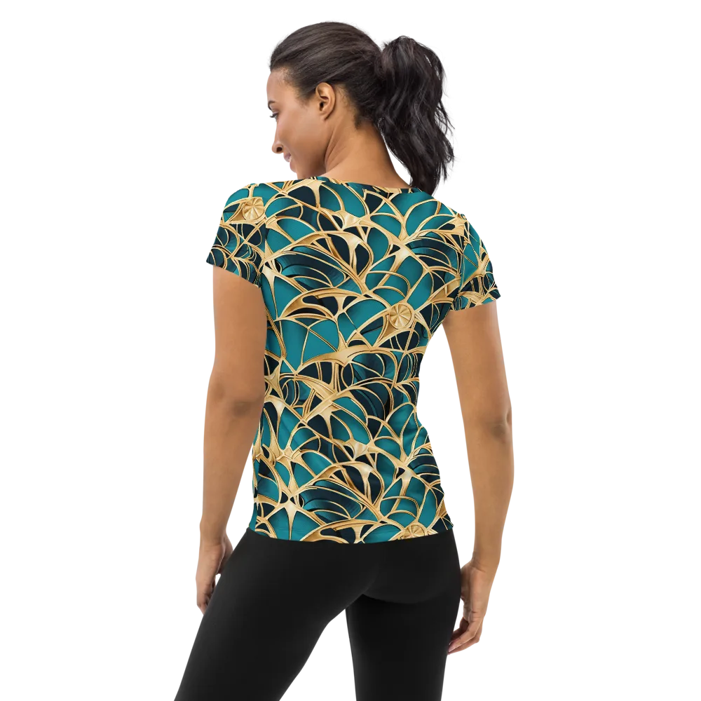Teal Filigree on Women's Athletic T-Shirt — Back
