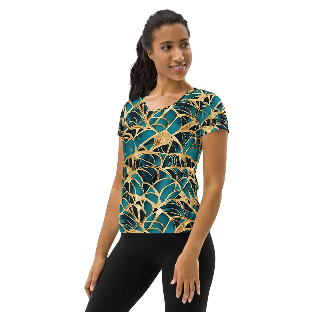 Teal Filigree on Women's Athletic T-Shirt — Left