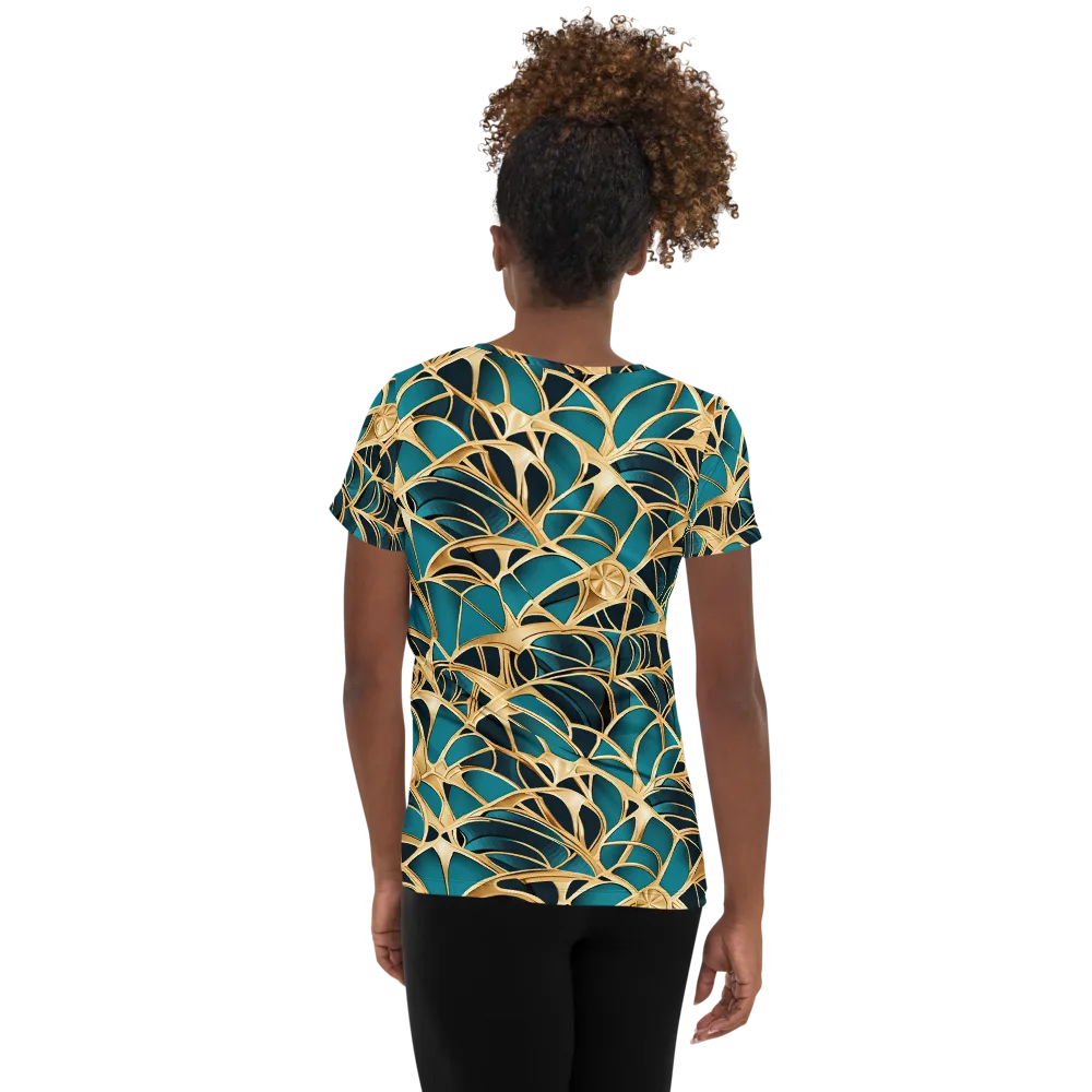 Teal Filigree on Women's Athletic T-Shirt — Back