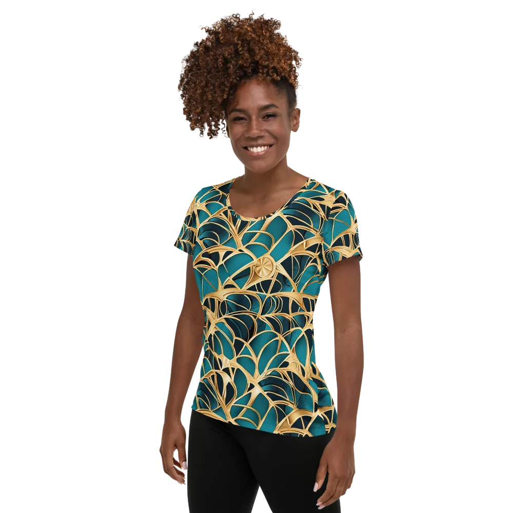 Teal Filigree on Women's Athletic T-Shirt — Left