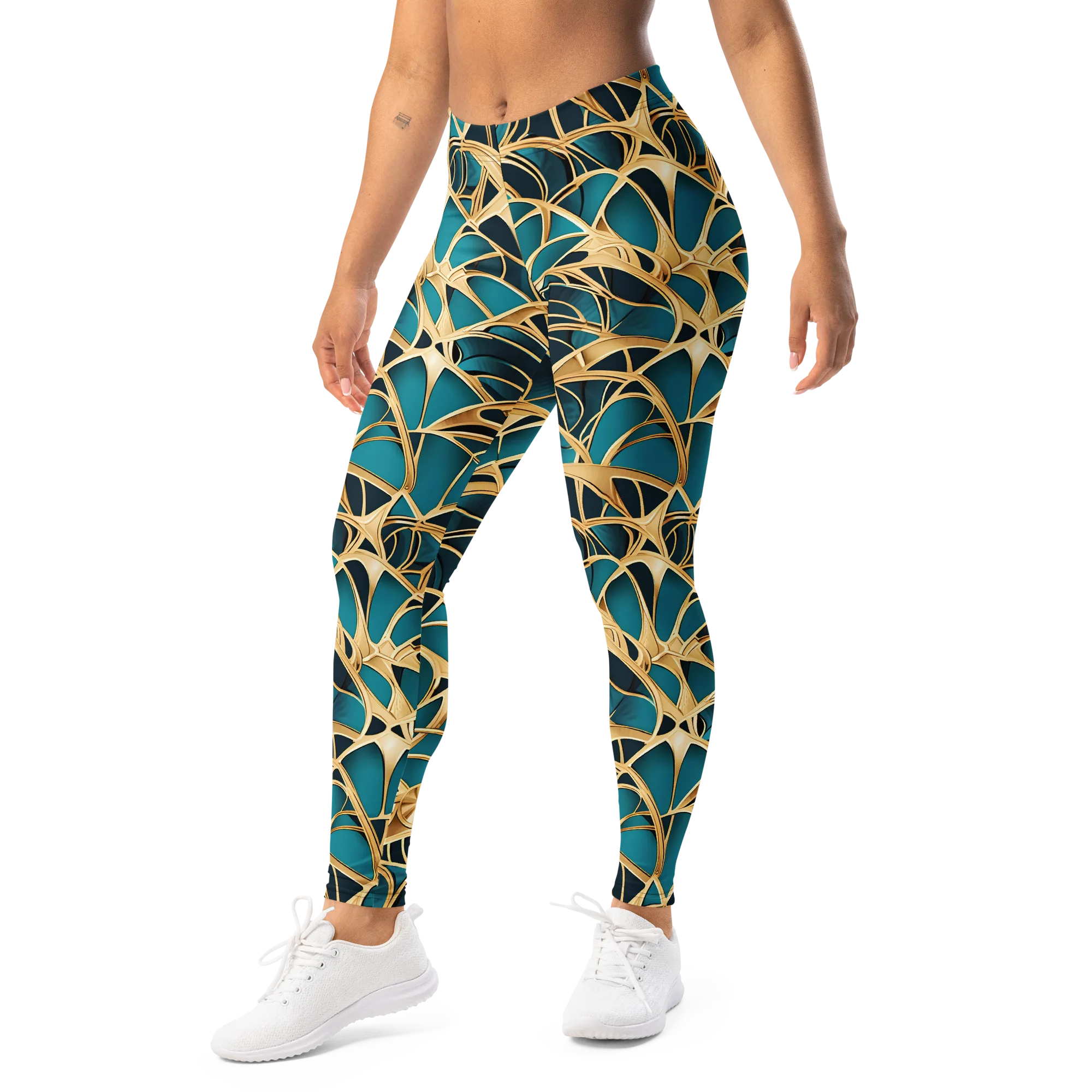 Teal Filigree on Leggings — Left Front