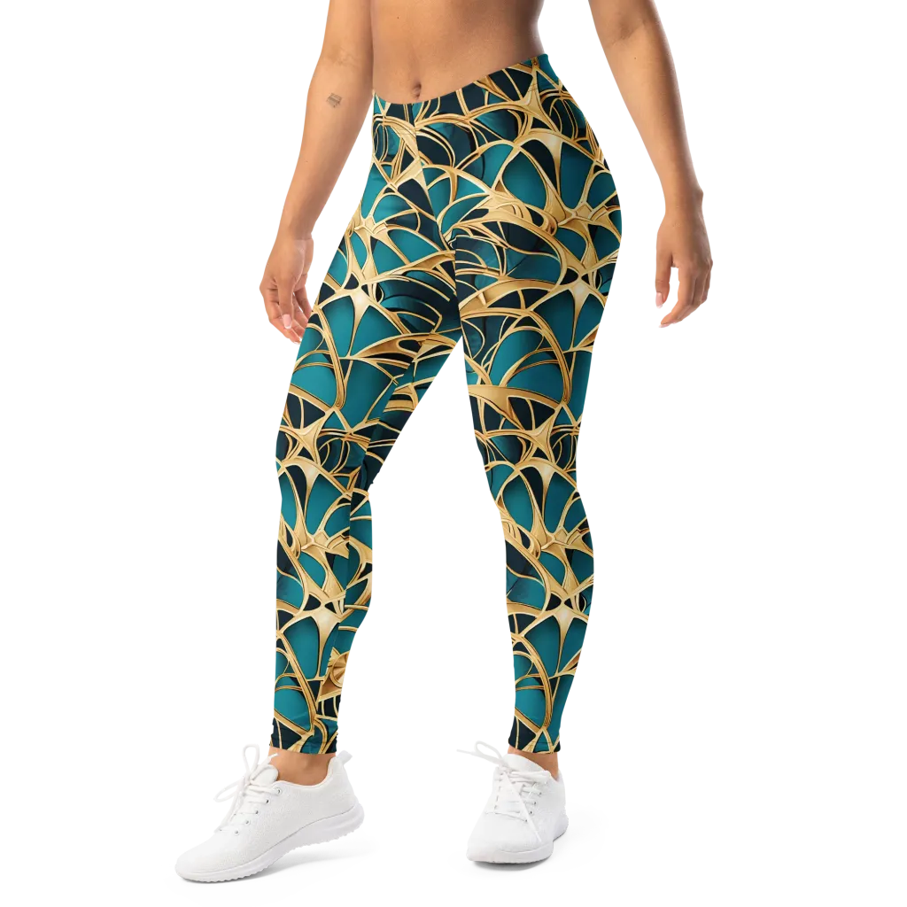 Teal Filigree on Leggings — Left Front