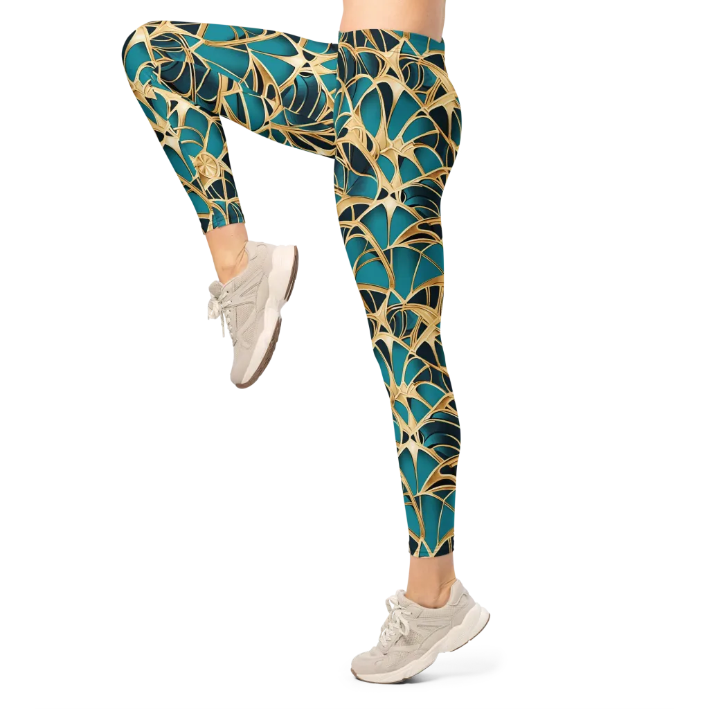 Teal Filigree on Leggings — Left