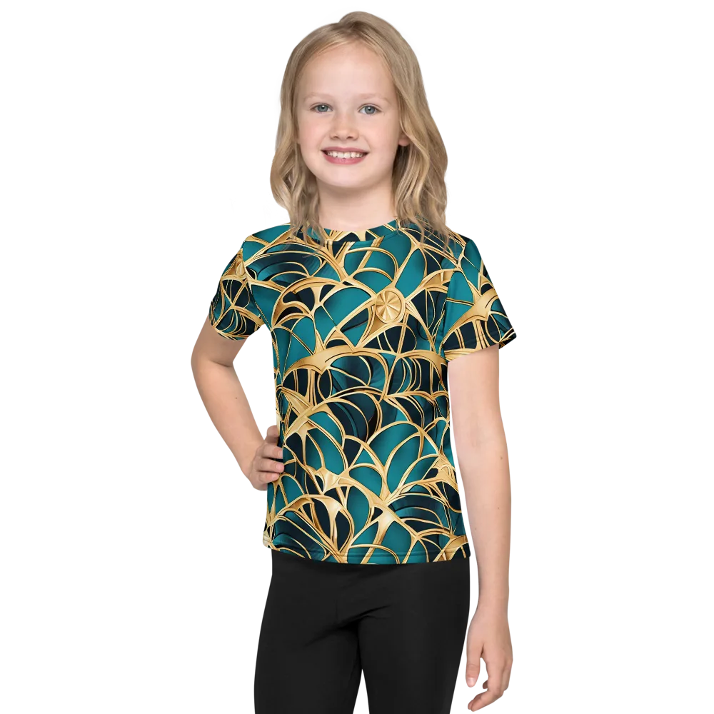 Teal Filigree on Kids Crew Neck T-Shirt — Front