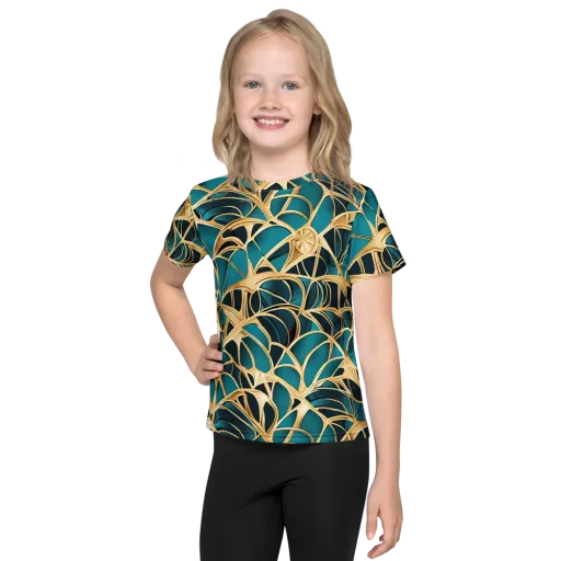 Teal Filigree on a Kids Crew Neck T-Shirt