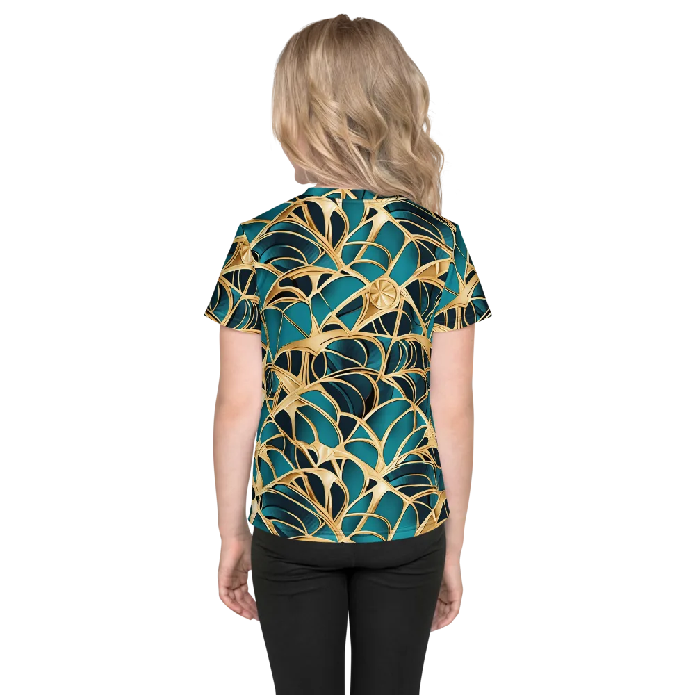 Teal Filigree on Kids Crew Neck T-Shirt — Back
