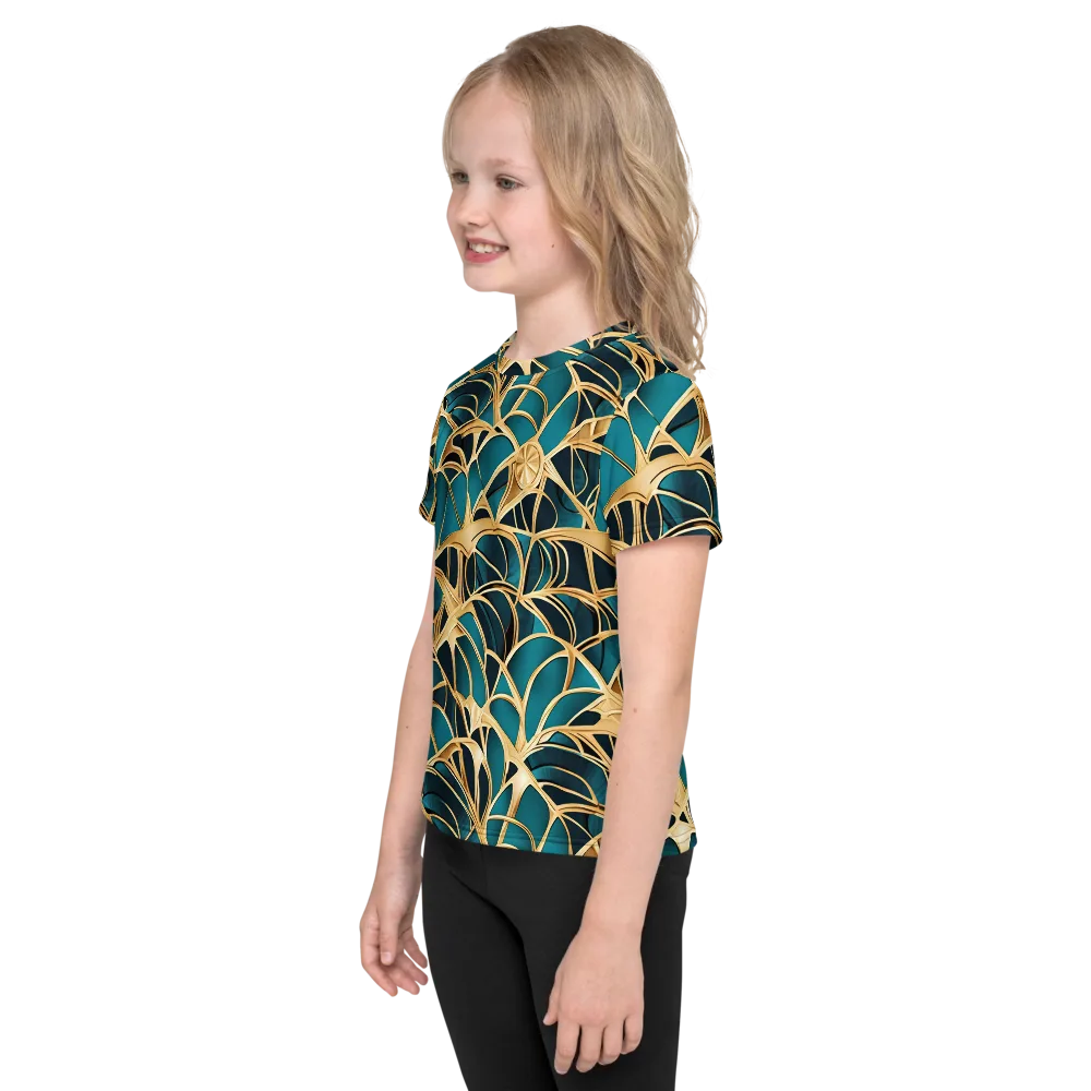 Teal Filigree on Kids Crew Neck T-Shirt — Left