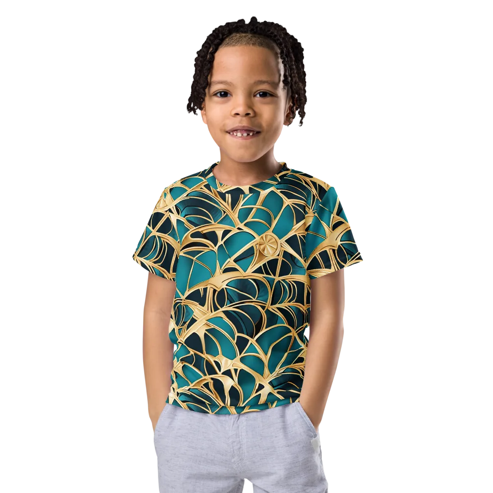 Teal Filigree on Kids Crew Neck T-Shirt — Front