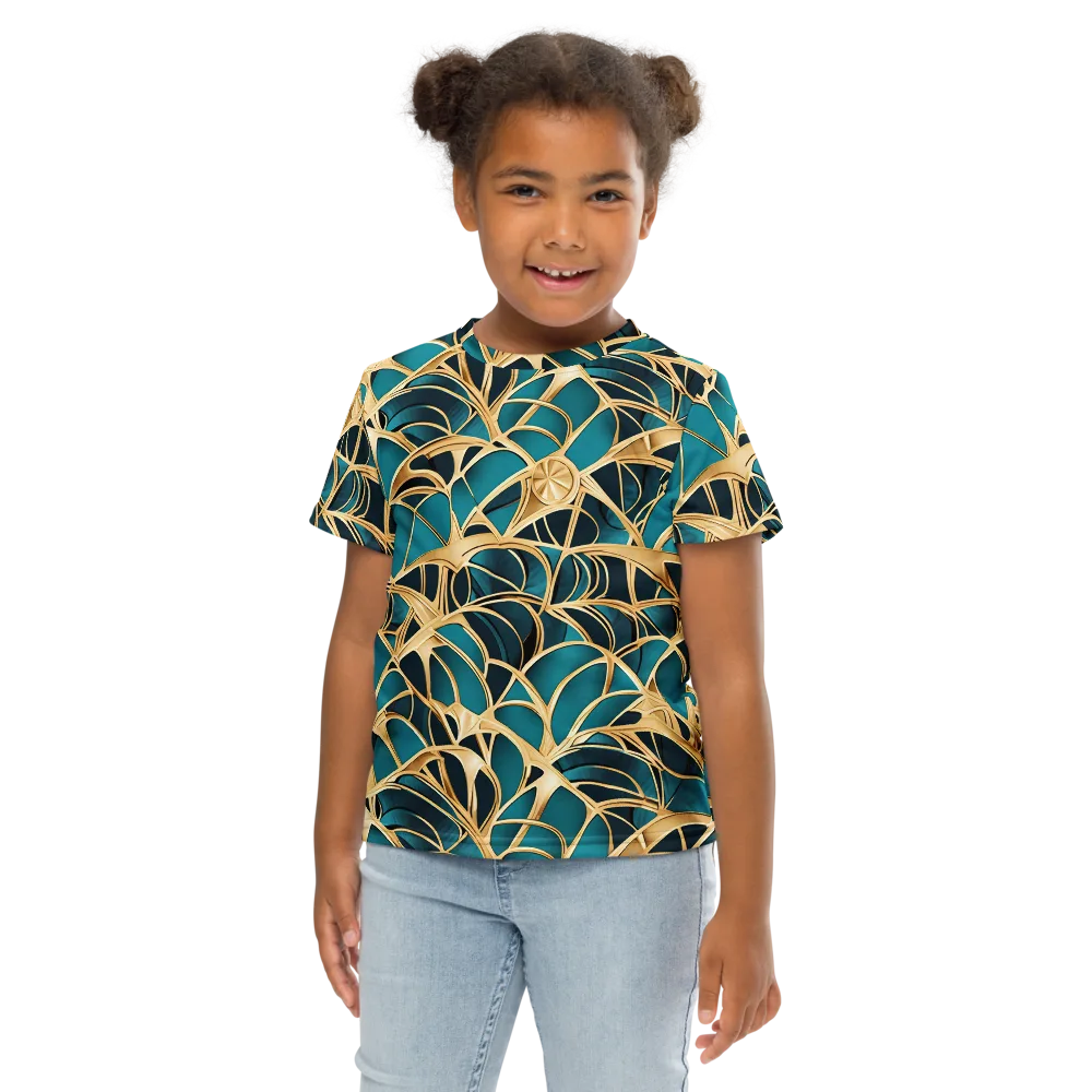 Teal Filigree on Kids Crew Neck T-Shirt — Front