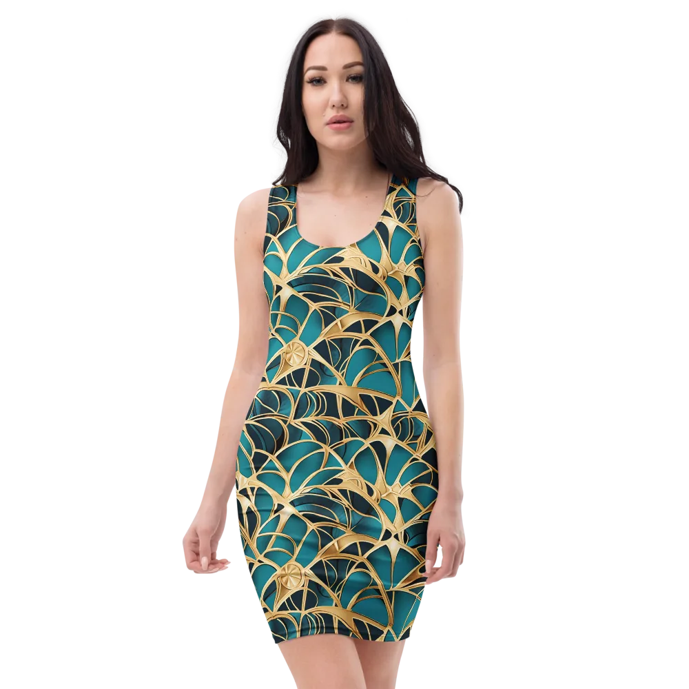 Teal Filigree on Bodycon Dress — Front