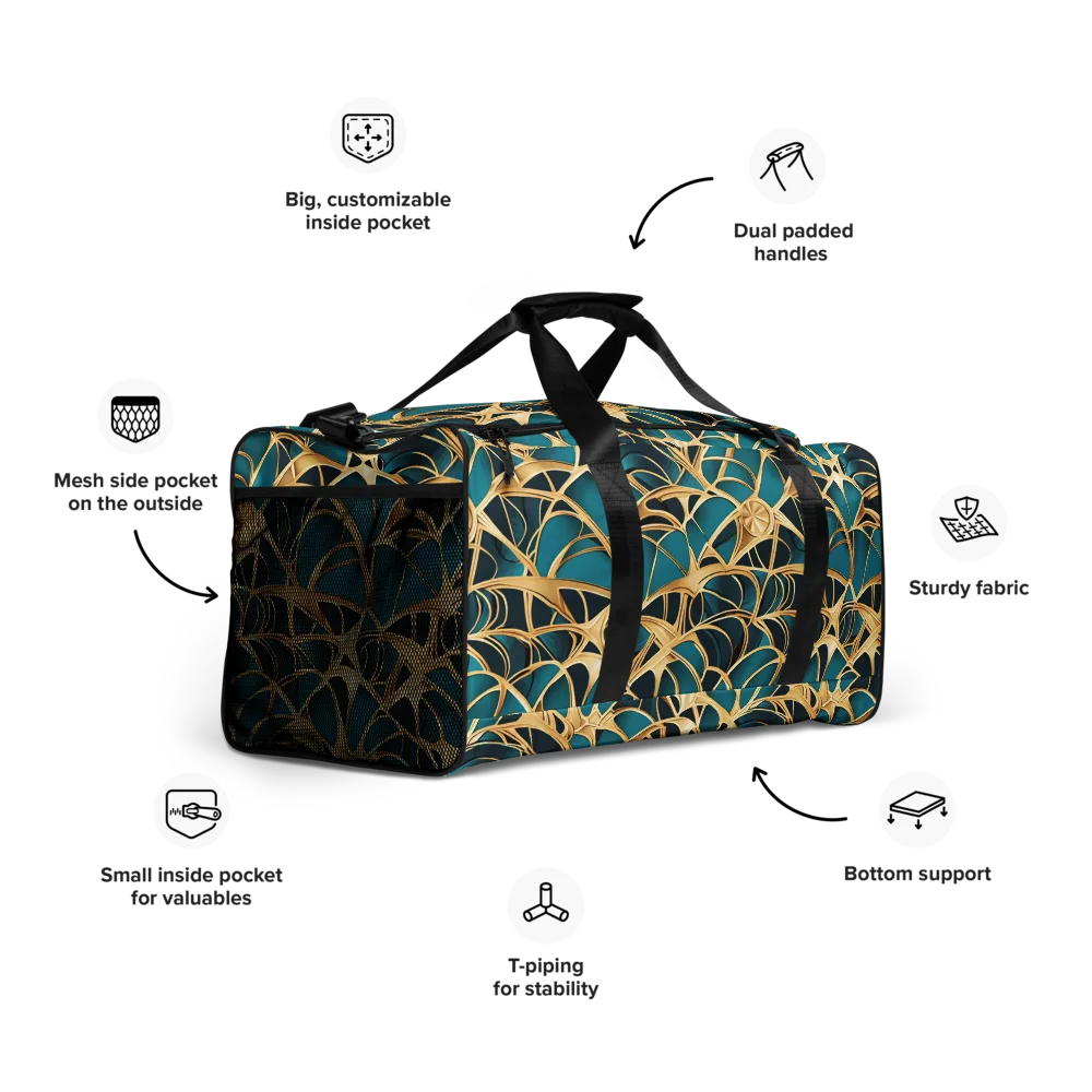 Teal Filigree on Duffle Bag — Right Front