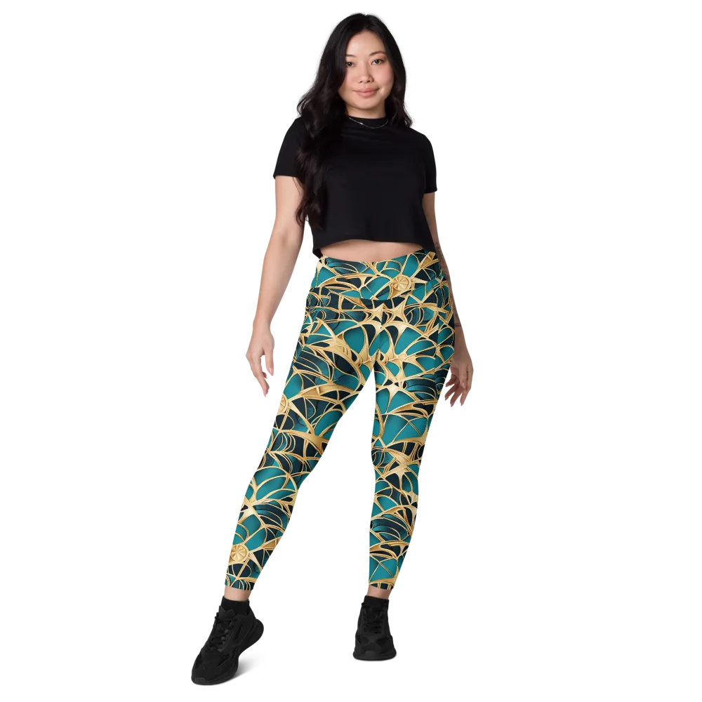 Teal Filigree on Leggings with Pockets — Front
