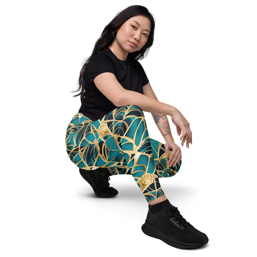 Teal Filigree on Leggings with Pockets — Right Front