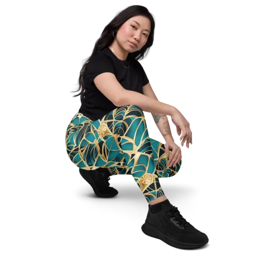 Teal Filigree on a Leggings with Pockets