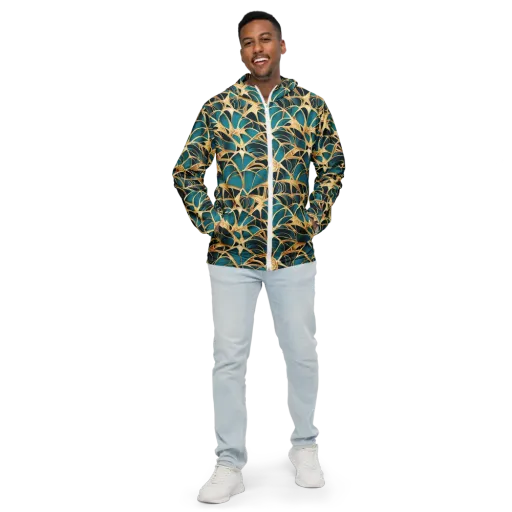 Teal Filigree on a Men's Windbreaker