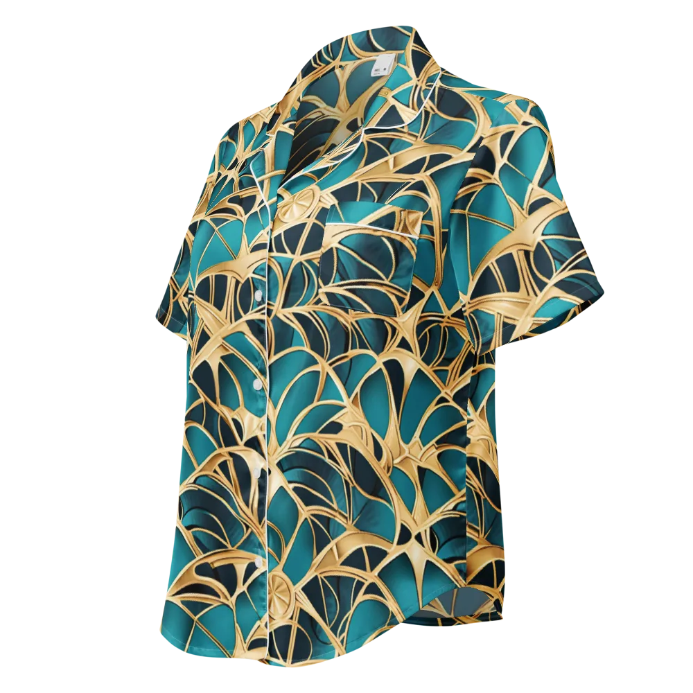 Teal Filigree on Women's Short Sleeve Pajama Top — Left Front