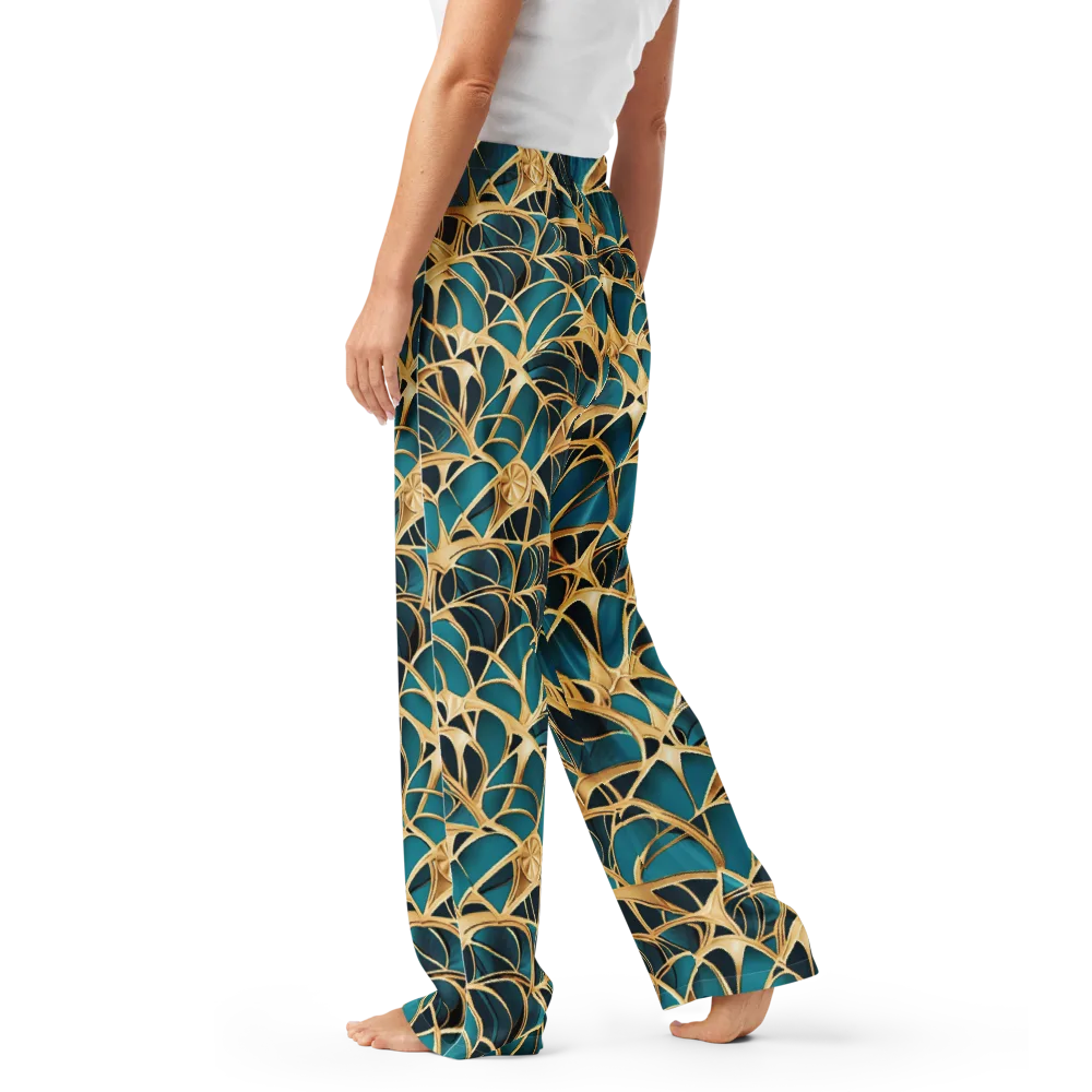 Teal Filigree on Women's Pajama Pants — Left