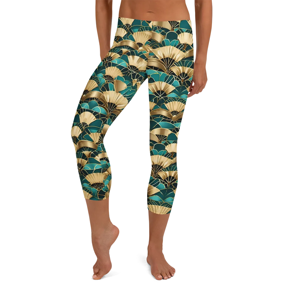 Gilded Fans on Capri Leggings — Front